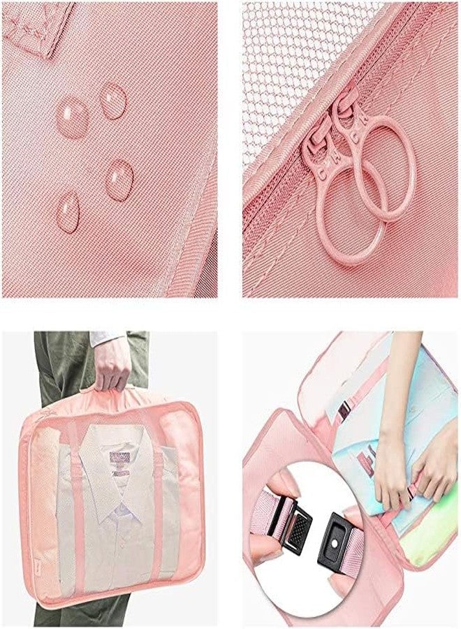 BKQPTL Travel organizer 7 in 1 Travel Packing Cosmetics Luggage Packing Organizers Set Makeup Bags,Laundry Cosmetics Organizer Packing Cubes with Shoe Bag for travel (Pink, nylon) - Image 3